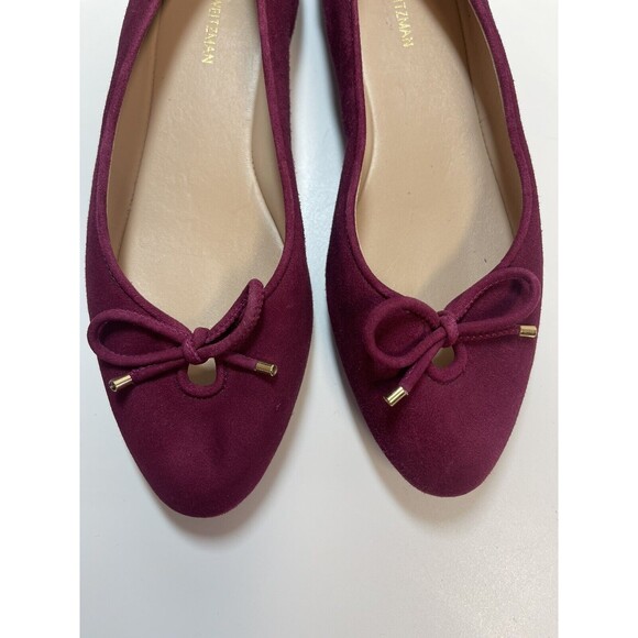 STUART WEITZMAN Gabby Bow Detailed Suede Flats In Berry Sz 6.5 New - Picture 3 of 12
